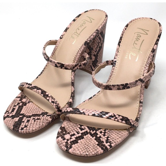 Nanette Lepore Mia Women's Size 7.5 Pink Snake Slide Block Heel Sandals Shoes - Picture 3 of 7